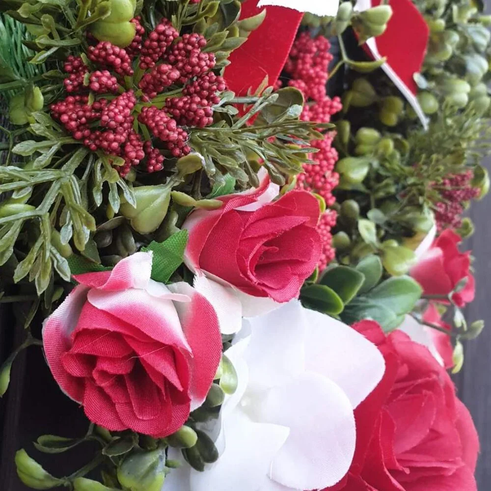 Heart Wreath Red Green Roses Wall Hanger Door Home Office Valentine Decoration